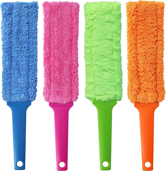 4 Pack 15 inch Reuseable Microfiber Feather Duster, Blind Duster, Gap Duster, Removable and Washable Head, Cleaning Tool for Window, Blind, Car, Wall, Dead Corner Gap, Furniture, Sofa, Screen