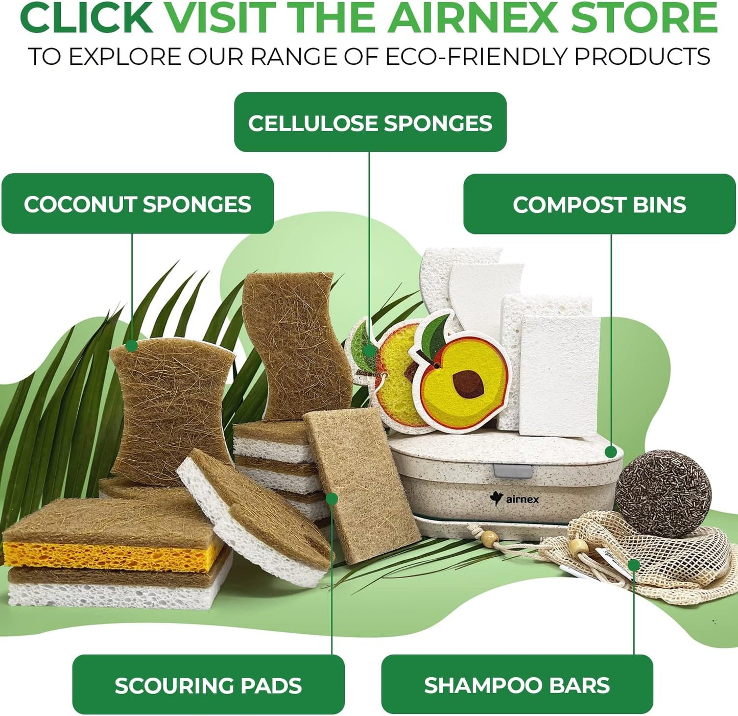 Biodegradable Natural Kitchen Sponge - Compostable Cellulose and Coconut Walnut Scrubber Sponge (6 Pack)