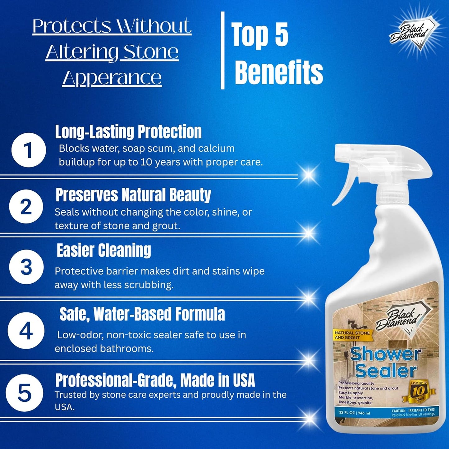 Black Diamond Stoneworks Shower Glass Cleaner Spray & Natural Stone Shower Sealer – 2 Pack Bathroom Bundle for Crystal-Clear Glass and Long-Lasting Stone Protection