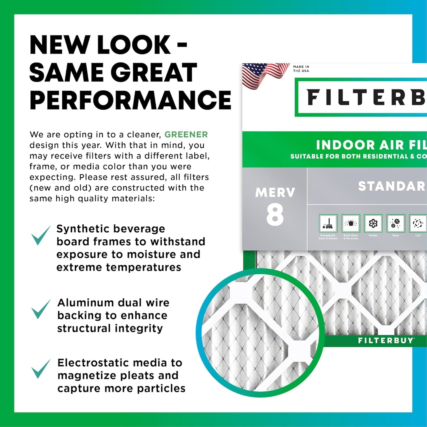 Filterbuy 20x24x4 Air Filter MERV 8 (MPR 700) Dust Defense Replacement (6-Pack), Electrostatic Pleated HVAC AC Furnace Filters, Made in USA (Actual Size: 19.38 x 23.38 x 3.63)
