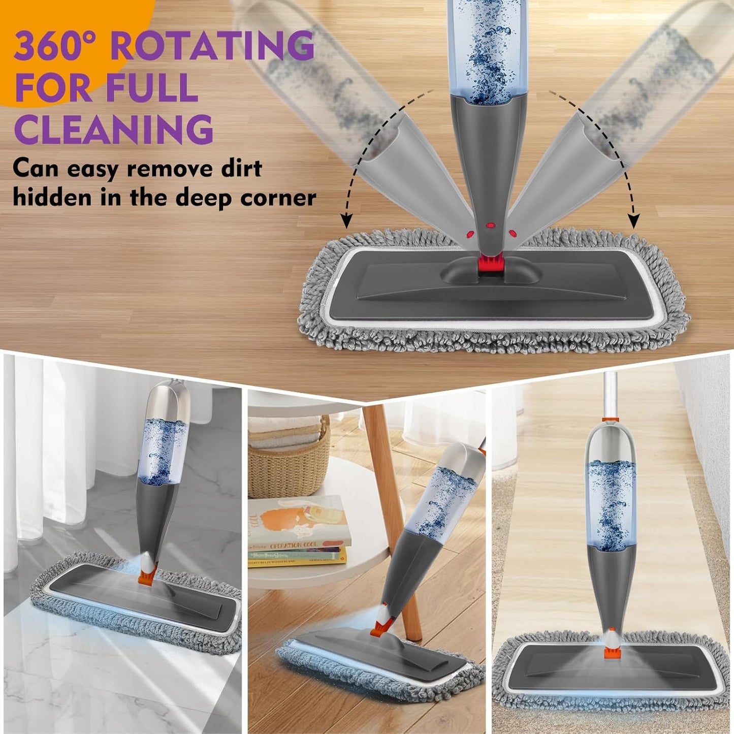 Spray Mop for Floor Cleaning with Washable Pads, Microfiber Wet Mops with 800 ml Refillable Bottle,Reusable Dust Mops with Sprayer for Hardwood Laminate Vinyl Tile Cleaning