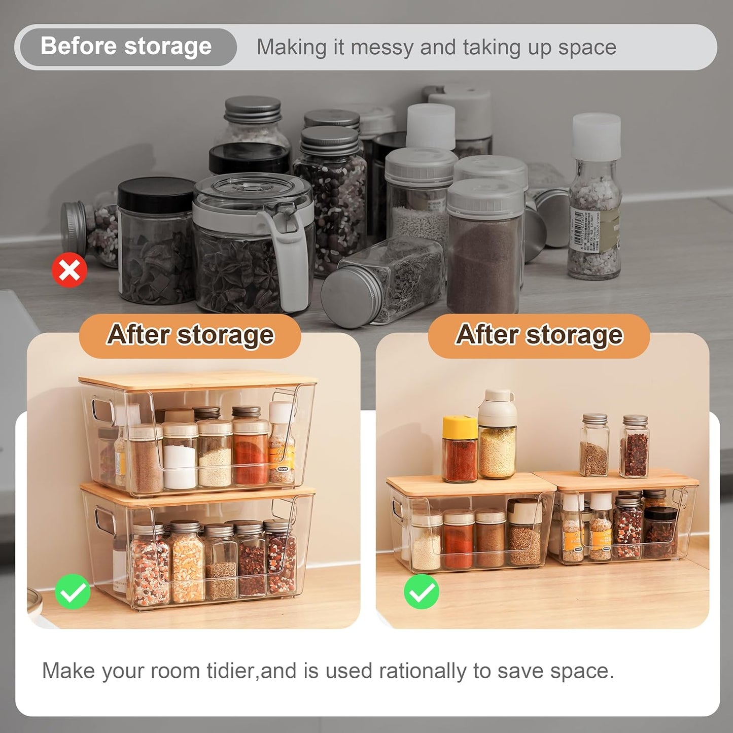 Citylife Stackable Storage with Bamboo Tops and Handles, Laundry Room Organization and Storage for Home, Kitchen, Under-Sink Garbage Bag Dispenser