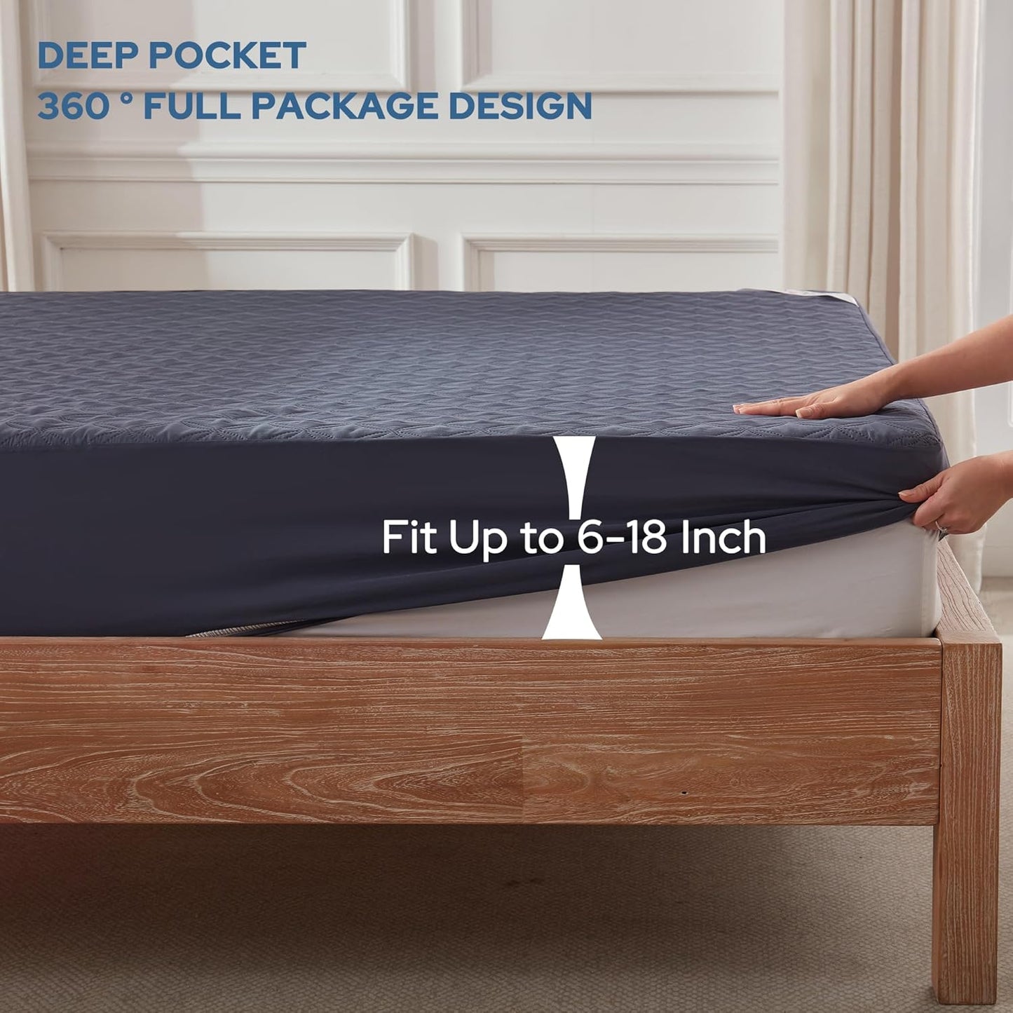 BEDLORE Waterproof Mattress Protector, King Size Noiseless Mattress Pad with Deep Pocket 6"-18" Depth, Soft Breathable Bed Mattress Cover Washable for Home, Bedroom, Hotel (Navy Blue)