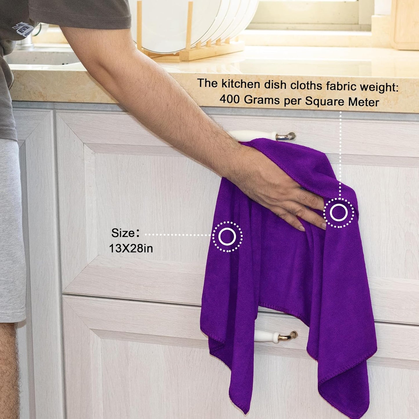 kimteny 13x28 Inches Kitchen Cloth Dish Towels, 400 GSM Premium Dishcloths, Super Absorbent Coral Velvet Microfiber Cleaning Cloths, Fast Drying Rags for Washing Dishes (6 Pack, Purple)