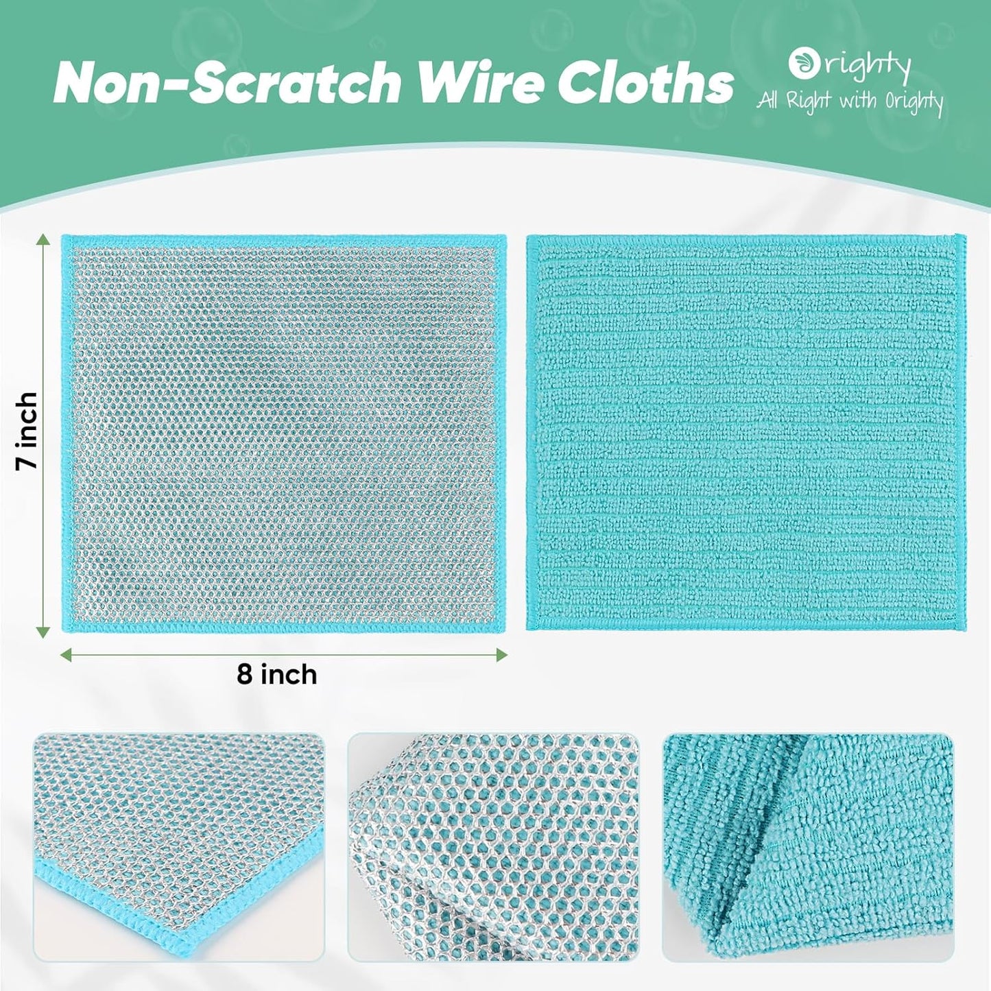 Orighty Multipurpose Wire Dishwashing Rag 24 Pcs, Upgraded Double-Layer Non-Scratch Wire Dish Cleaning Cloths, Kitchen Reusable Steel Scrubber, Powerful Dishcloth Rag for Cookware, Multicolor, 7"x8"