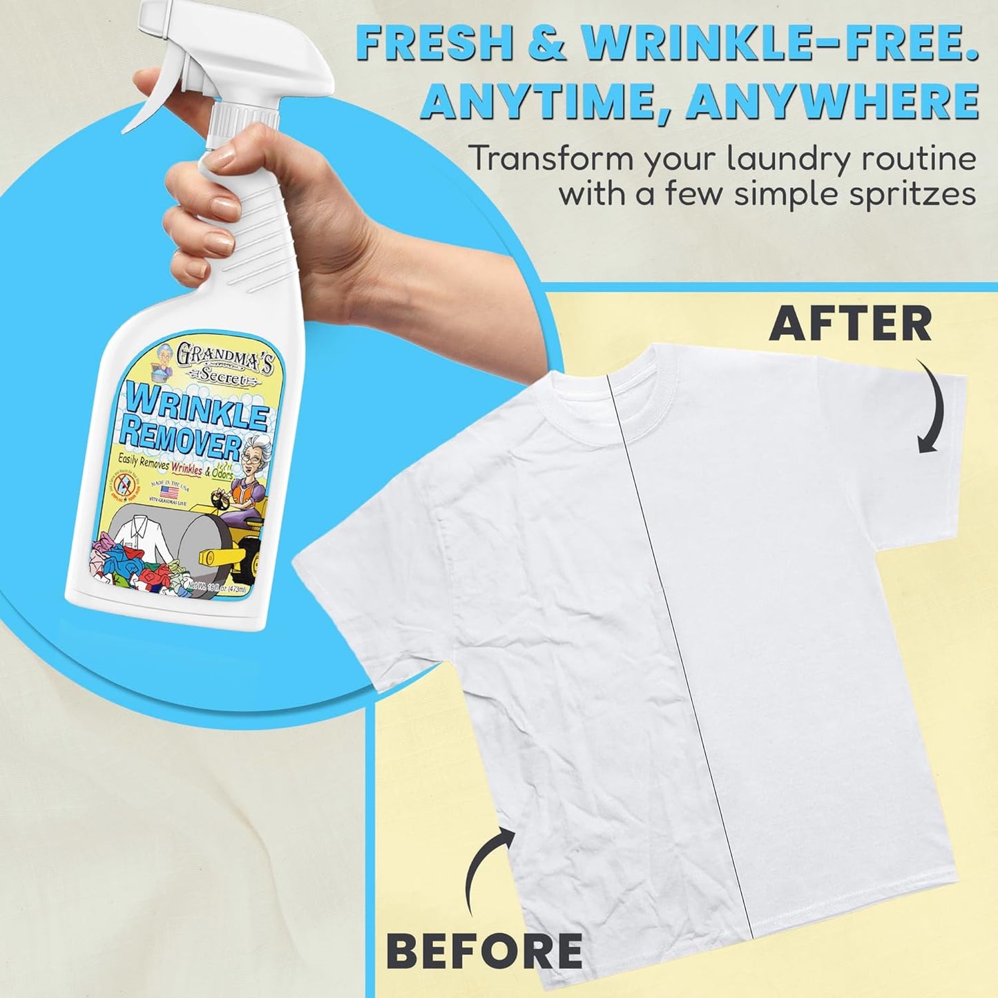 Grandma's Secret Wrinkle Remover Spray - Easily Removes Wrinkles & Odors - Wrinkle Release, Fabric Refresher Spray, Chlorine, Bleach and Toxin-Free - 16 Fl Oz (Pack of 2)
