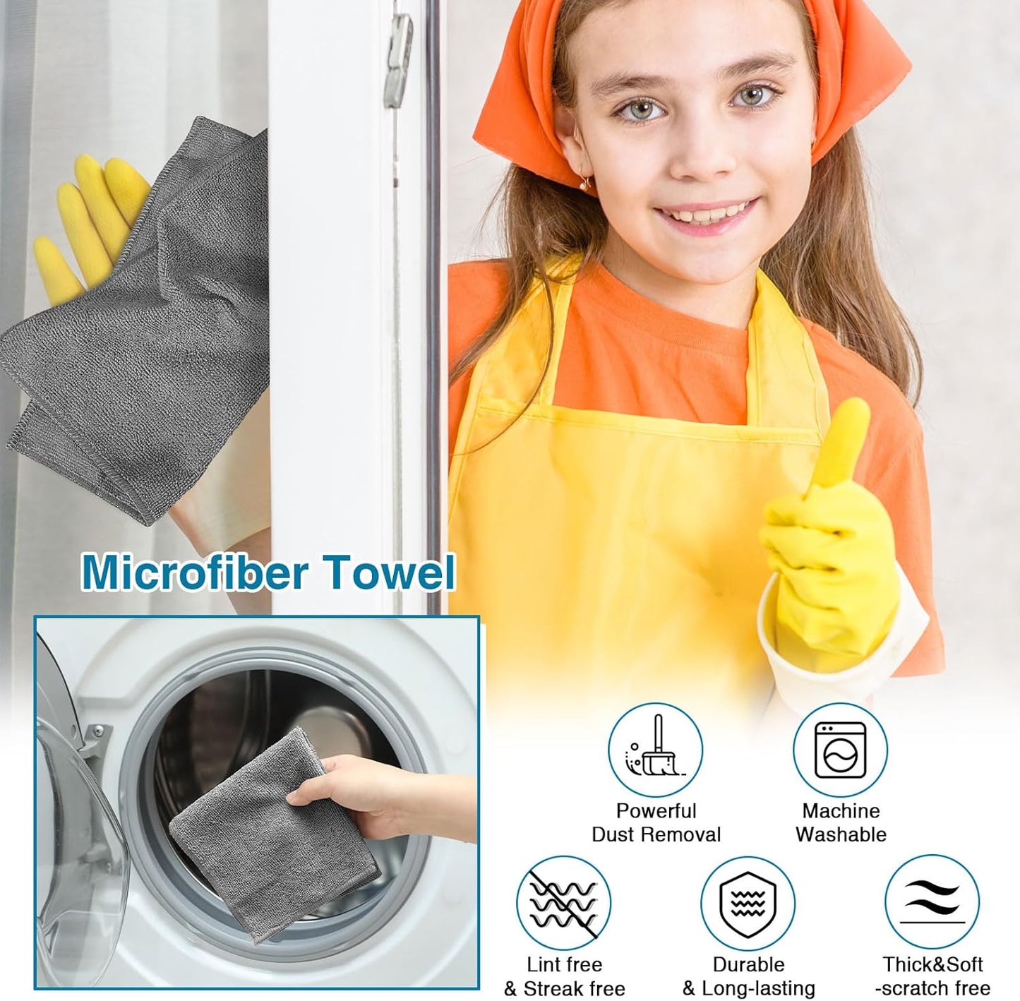 200 Pieces Microfiber Cleaning Cloths Bulk Absorbent Microfiber Towels Reusable Lint-Free Streak Free Wash Rags for House Kitchen Office Restaurants Bar Shop Car, 12 x 12 Inches (Gray)