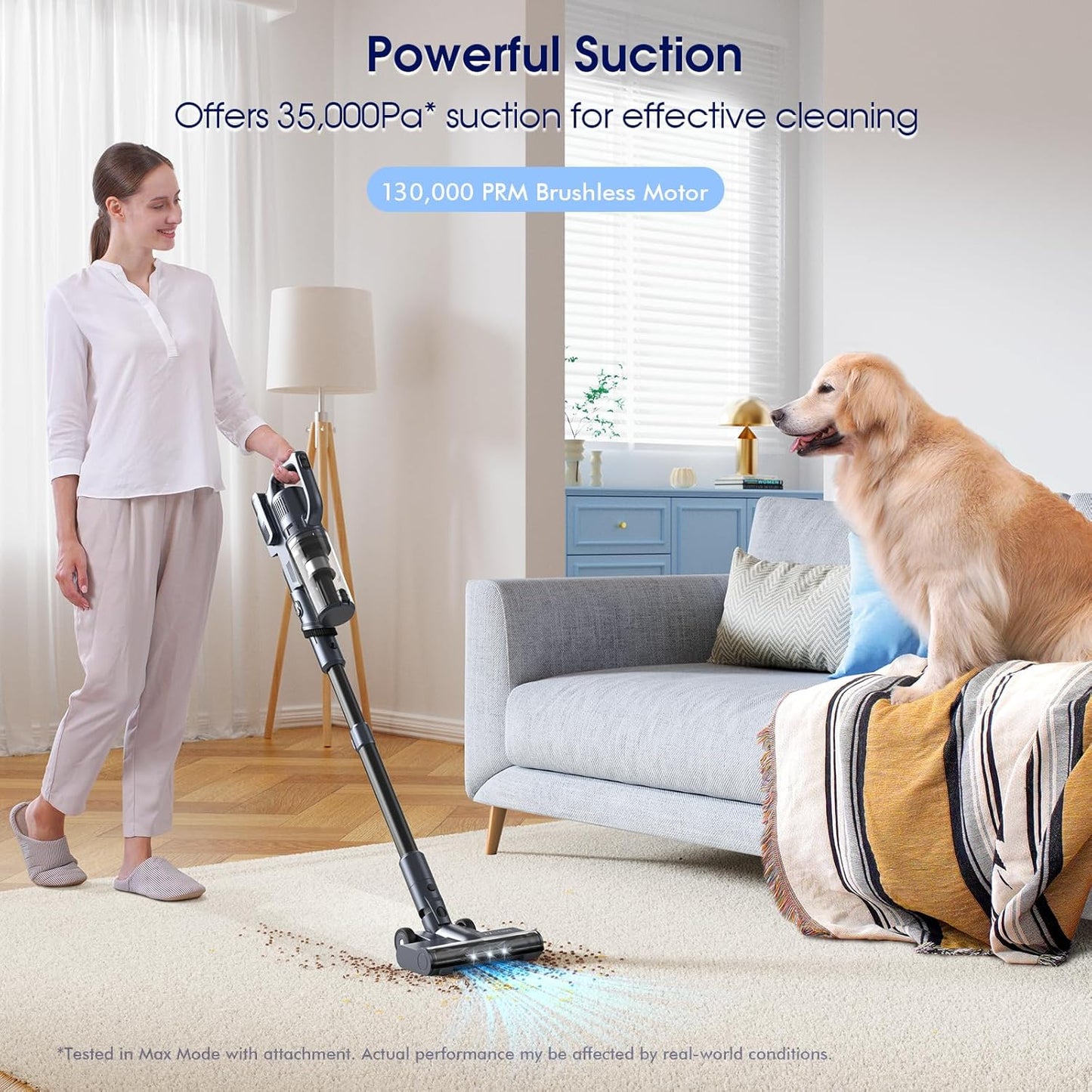 35,000pa Cordless Vacuum Cleaner, Max 50 Minutes, Lightweight Cordless Cleaners for Home, Stick and Handheld Vacuum for Carpets, Hard Floor, Pet Hair, Cars (Black)