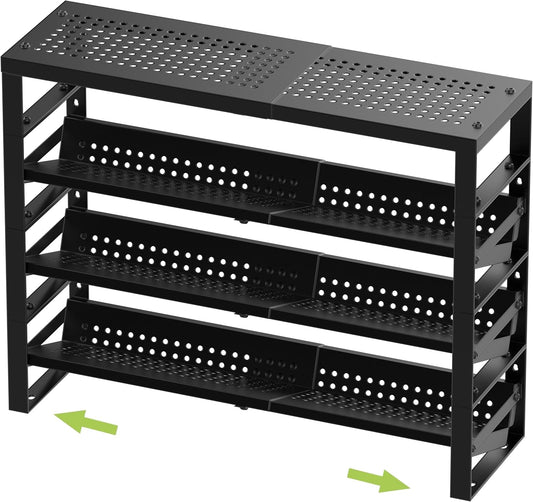 Expandable, Stackable, Adjustable Spice Rack kitchen Organizer,Metal Pantry Storage Shelves - Multi-Tier Shelf for Cabinet, Countertop, Pantries, Cupboard or Wall Mount,Black