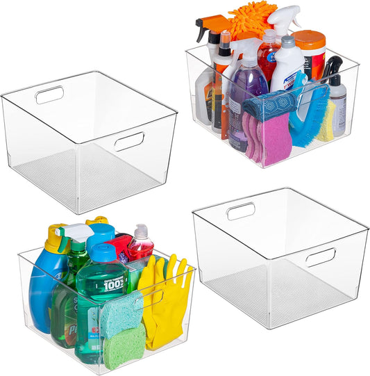 ClearSpace Clear Plastic Storage Bins – XL 4 Pack Perfect for Kitchen,Fridge, Pantry Organization, Cabinet Organizers
