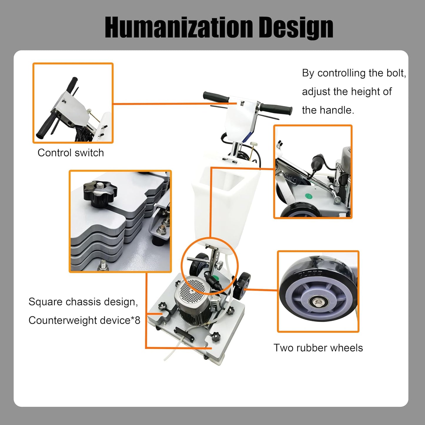 Floor Grinding Scrubber Buffer Polisher Machine Square Chassis Clean Polish Wax Renovate Step Gymnasiums Shops Hotels Office Exhibition Hard Ground 110V Commercial Industrial