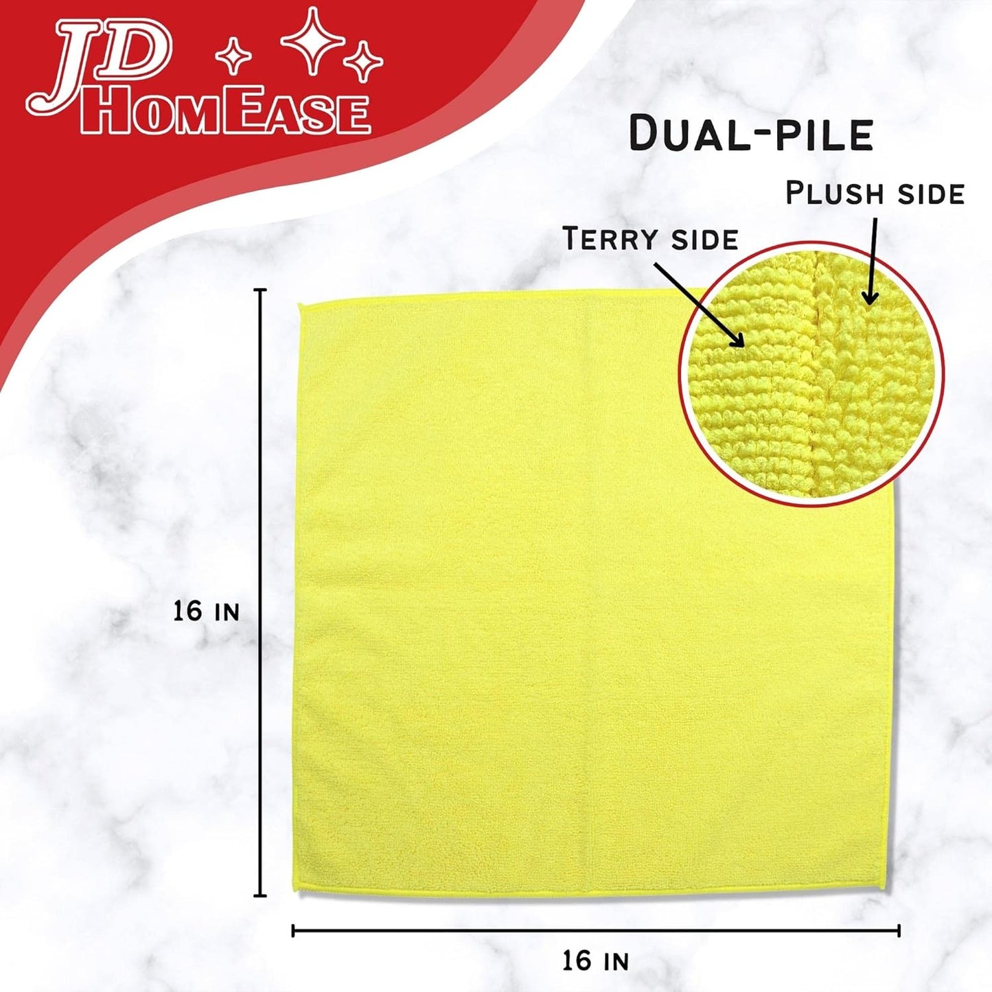 Microfiber Cleaning Cloths,48 Pack, 16"x16", All-Purpose, Softer, Highly Absorbent, Lint-Free, Reusable, Washable Pro Towels, Yellow, for House, Kitchen, Bathroom, Car, Office