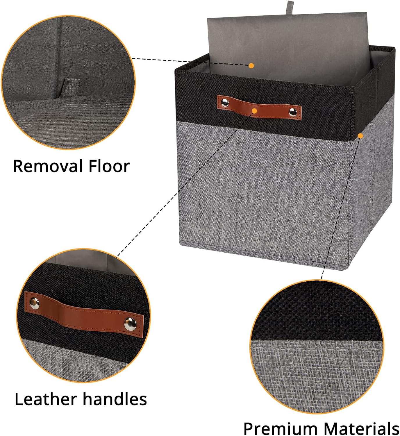 DULLEMELO 13x13 Storage Cubes, Collapsible Sturdy Cube Storage Bins With Handles for Organizing,Fabric Storage Cubes Baskets for Shelves Nursery Closet Home Organization and Storage (Black&Grey)