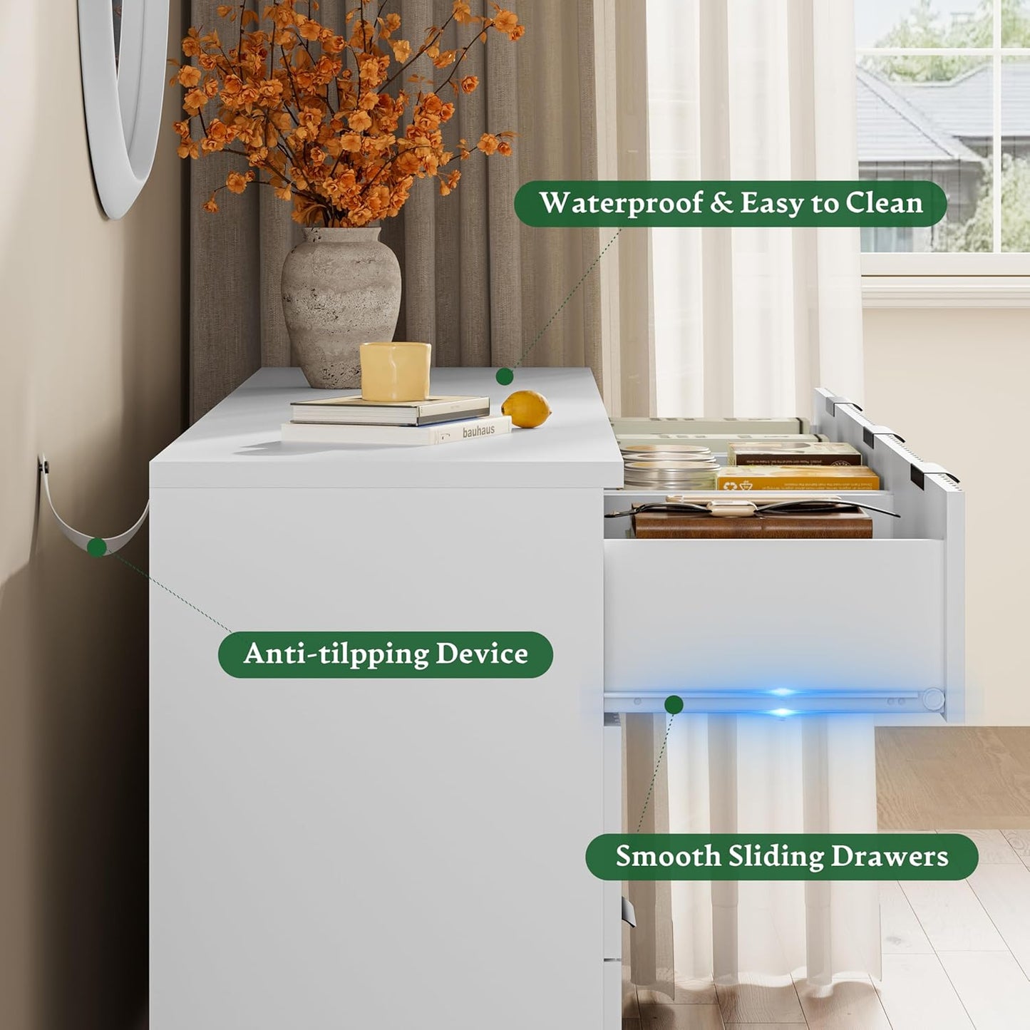 Fluted Dresser with 9 Drawers, 63" Wide Modern Chest of Drawers with Metal Handle, Wooden Dresser TV Stand, Wood Closet Clothes Storage Organizer for Bedroom, Living Room, Hallway, Solid White