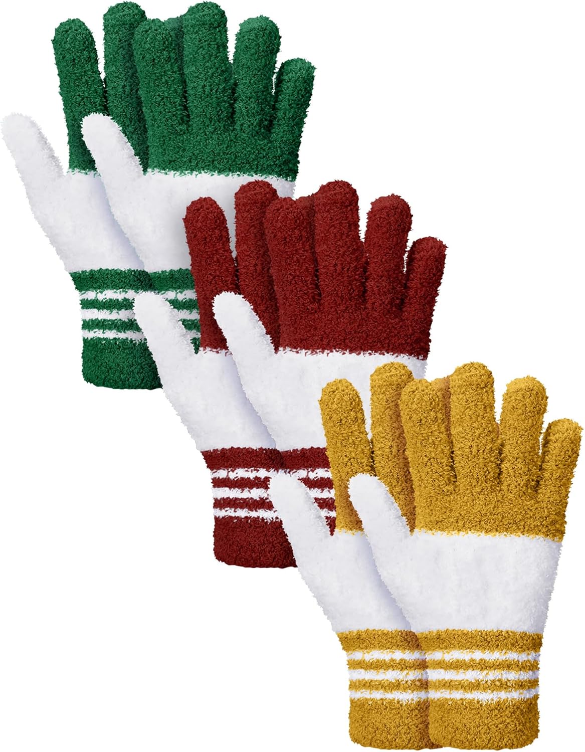 Patelai 3 Pairs Microfiber Plant Dusting Gloves Leaf Cleaning Gloves for Indoor Plants, Blinds, Furniture, House(Large,Red, Green, Yellow)
