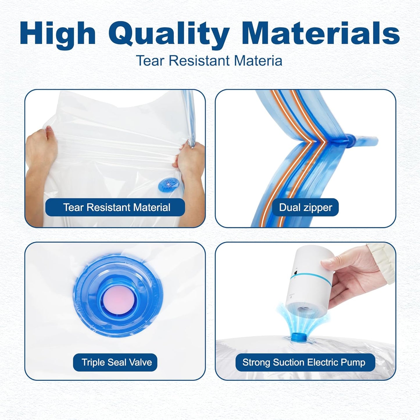 HOUSE DAY 10 Jumbo Vacuum Seal Bags For Clothing Travel, 80% Space Saving Travel Vacuum Bags with Electric Pump, Vacuum Storage Bags For Clothes, Comforters, Blankets, Moving, Reusable & Durable