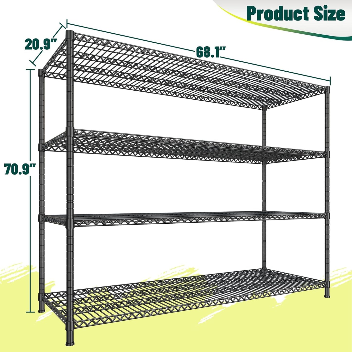 68.1"W Storage Shelves 2500LBS Wire Shelving Unit, Garage Shelving Heavy Duty, Adjustable Metal Shelves for Garage, Pantry, Kitchen, Basement, Warehouse, Business 68.1"W x 20.9"D x 70.9"H