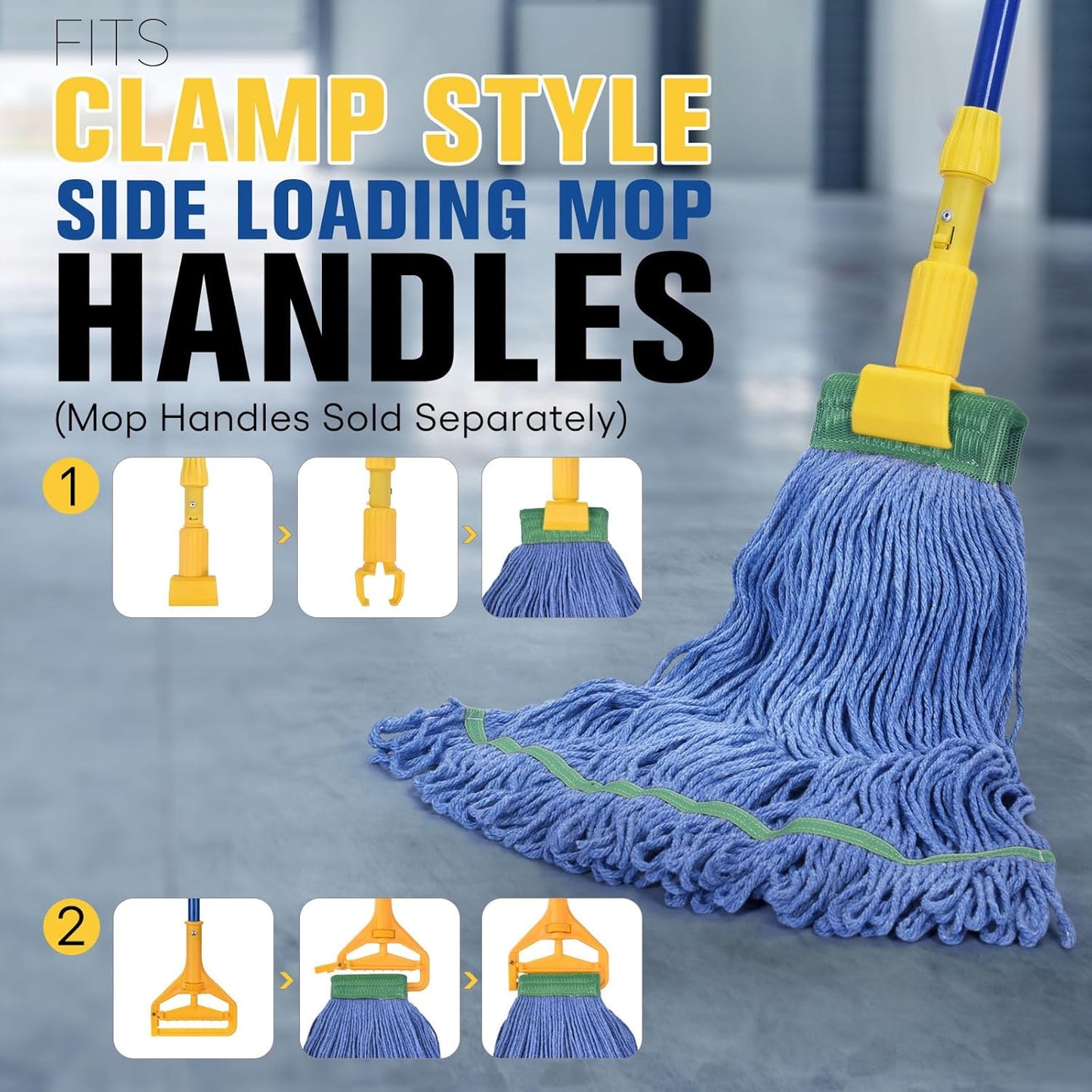 Matthew Cleaning Commercial Mop Head Replacement, 5 Inch Wide Headband, Looped End Cotton Blend String Wet Mops for Floor Cleaning, 18 oz Medium, Case Pack 12 Pcs Blue