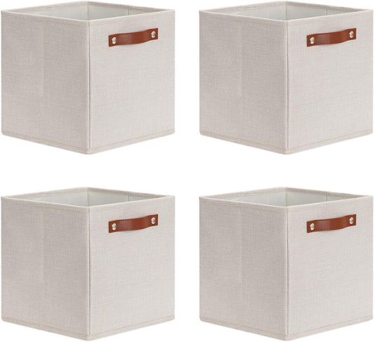 DULLEMELO Storage Boxes for Shelves Closet Storage,Sturdy Home Organization Bins for Gifts Empty,Foldable Fabric Storage Cubes Baskets for Nursery Toys Towels Clothes Storage(Beige)