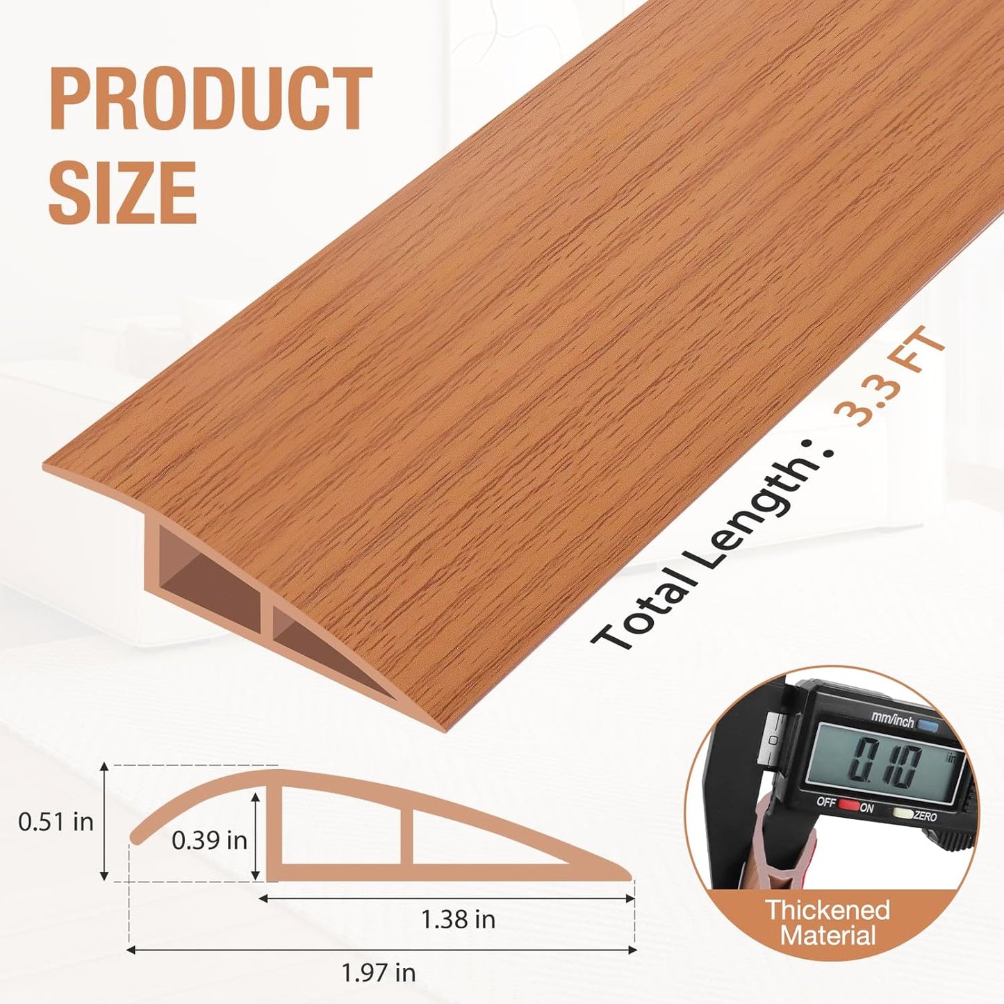 Floor Transition Strip Self Adhesive Vinyl Door Threshold for Doorways Carpet Edging Trim Overlap Edge Reducer for Laminate Floor, Carpet, Tile (Yellow Oak Grain, 1/5" to 2/5", 3.3Ft)
