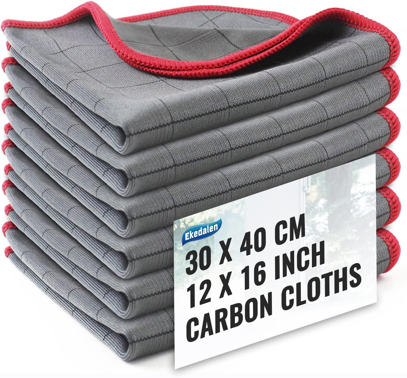 Microfiber Cleaning Cloth Lint Free Glass Cleaner Window Polishing Streak Free Miracle Easy Clean Rag Reusable for Mirror Kitchen Dish Auto Detailing, Pack of 6, 16"x12", Grey-red