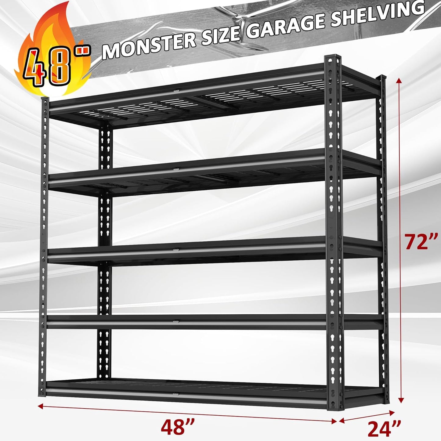 48" W Garage Shelving Heavy Duty,5-Tier Storage Shelves,3030LBS Adjustable Metal Shelving Units for Basement, Kitchen,Commercial,Warehouse,Pantry, 48" W x 72" H x 24" D