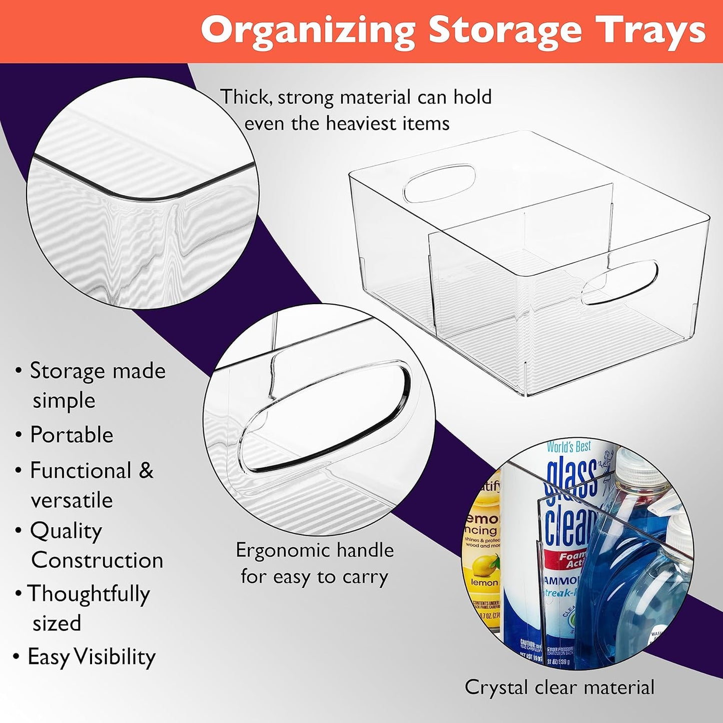 ClearSpace Plastic Storage Bins with Divider, 2 Pack – Perfect Kitchen Organization or Pantry Storage – Fridge Organizer, Pantry Organization and Storage Bins, Cabinet Organizers