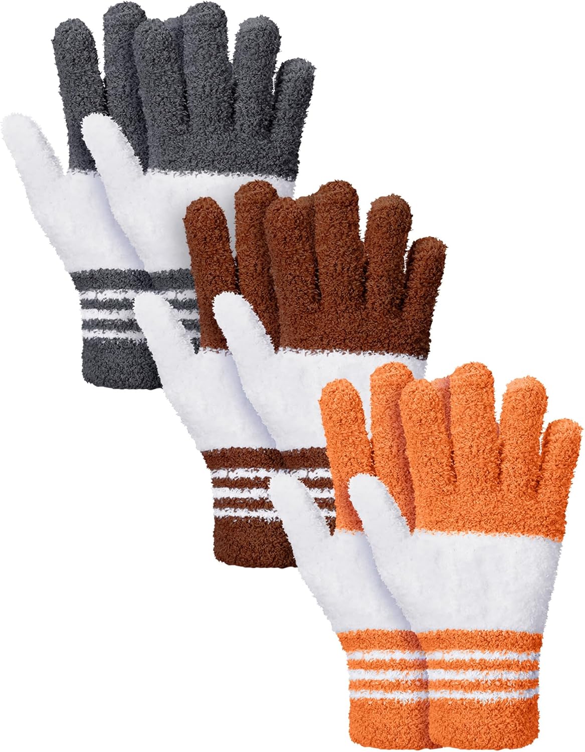 Patelai 3 Pairs Microfiber Plant Dusting Gloves Leaf Cleaning Gloves for Indoor Plants, Blinds, Furniture, House(Medium,Gray, Orange, Brown)
