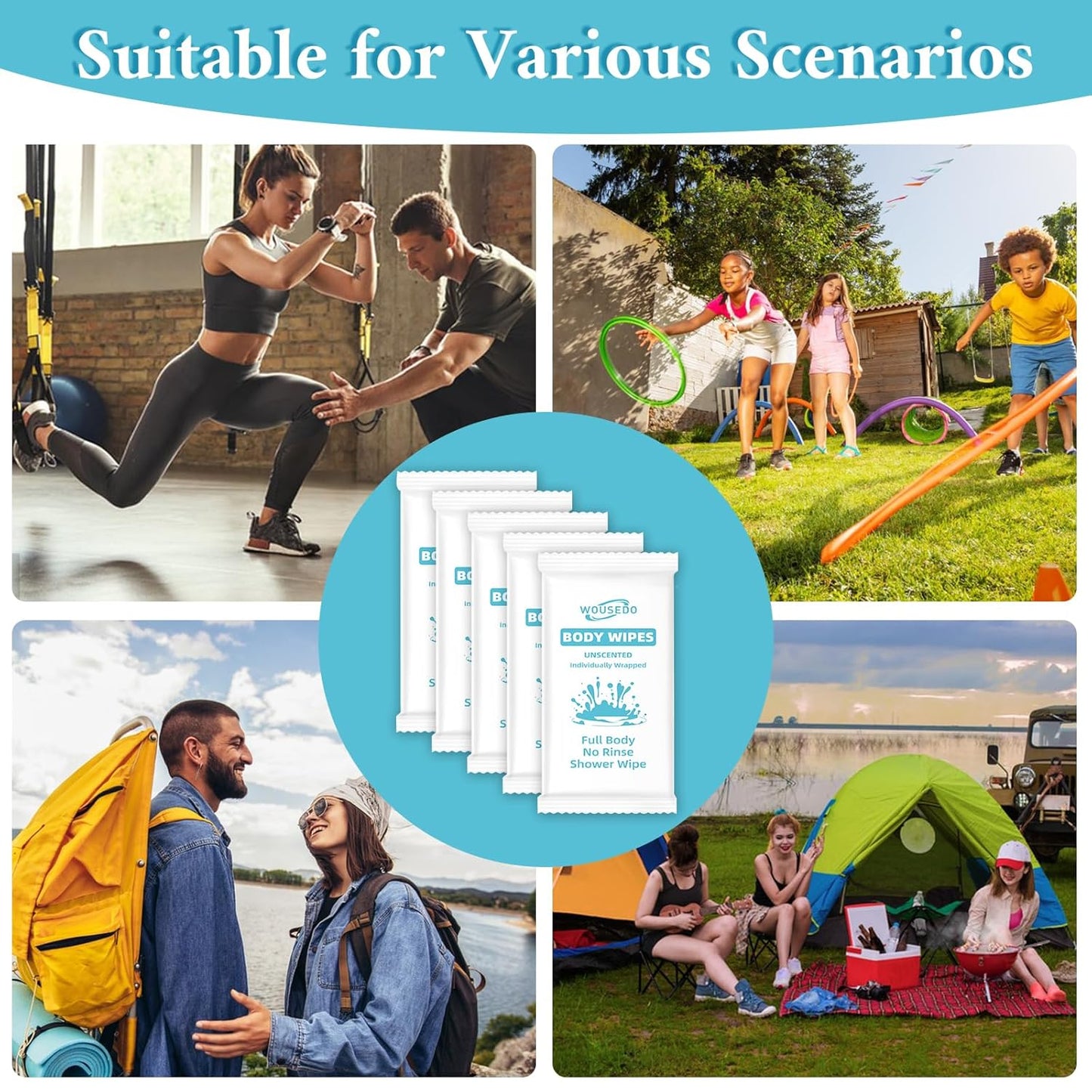 300 Pcs Ultra Thick Soft Large Body Wipes Individually Wrapped(7.87" x 9.45"),Shower Wipes for Adults Bathing No Rinse,Personal Cleansing Wipes for Travel Gym,Bulk Deodorant for Homeless(White)