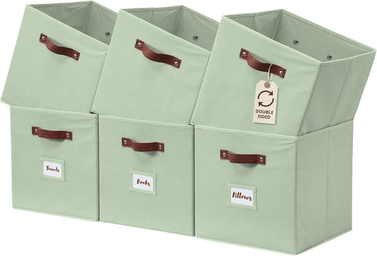 DECOMOMO Storage Cubes, 13x13x13 Storage Cube Bins with Labels, Fabric Organizer Bins (13" / 6pcs, Sage Green)
