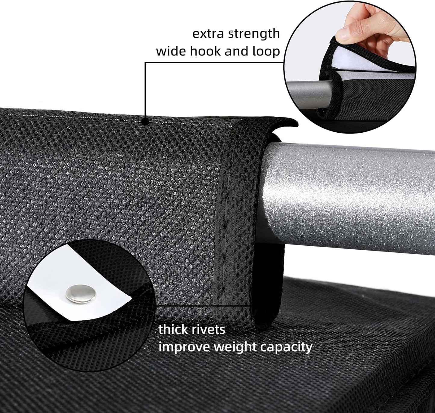 2 Packs Hanging Closet Organizer Storage, 6-Shelf Hanging Shelves for Closet, Closet Clothes Organizer and Storage with Side Pockets, Black