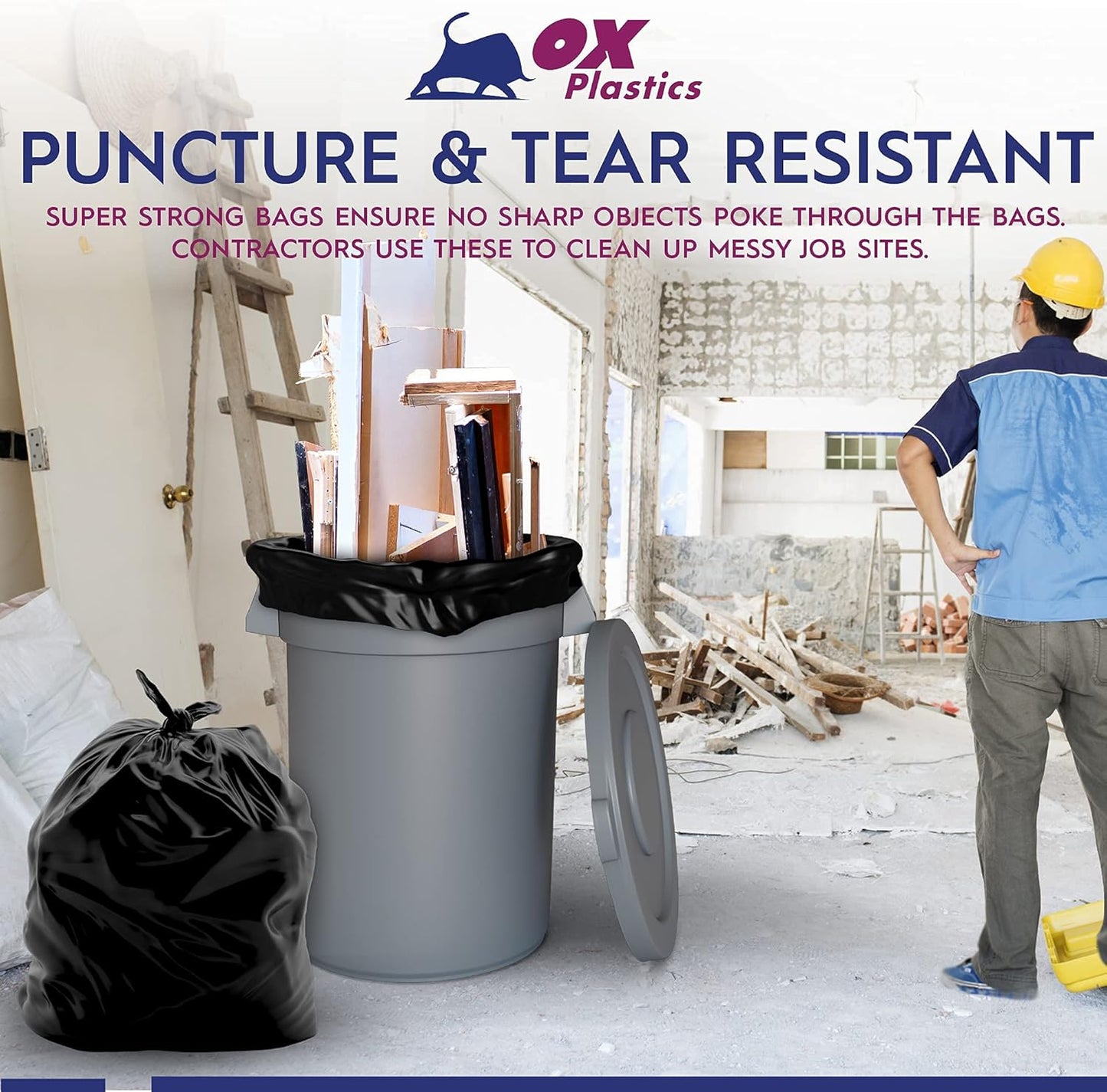 55 Gallon Trash Can Liners Bags 4 Mil - 50 Count & Thick Extra Heavy Duty Strength - Large Garbage Bag, Leak-Proof & Durable bags - Black