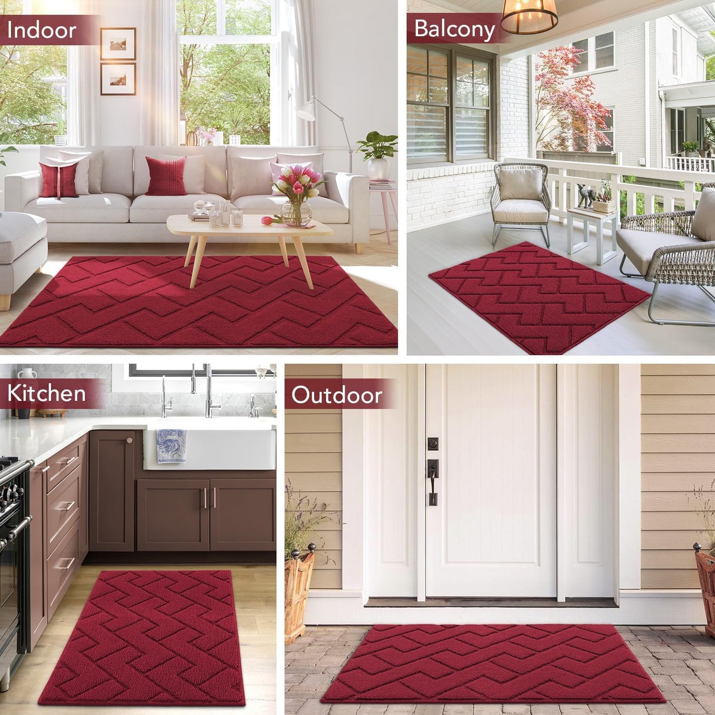 hicorfe Indoor Doormat,Front Back Door Mat Rubber Backing Non Slip Door Mats 20"x48" Absorbent Resist Dirt Entrance Doormat Inside Floor Mats for Entryway Washable Low-Profile（Red）