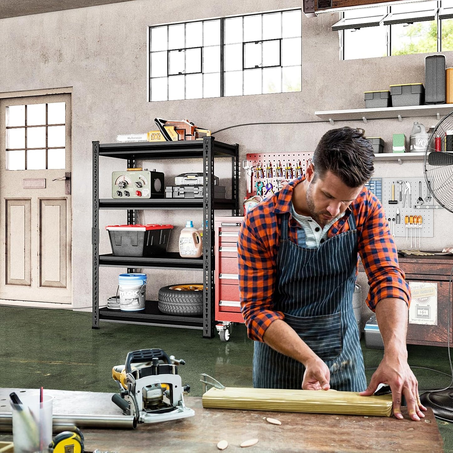 Adjustable Garage Storage Shelves, 35.4''W Garage Shelving Heavy Duty Loads 1280LBS, Metal Industrial Utility Shelf for Warehouse, Kitchen, Laundry Room,35.4" W x 15.7" D x 66" H,Black