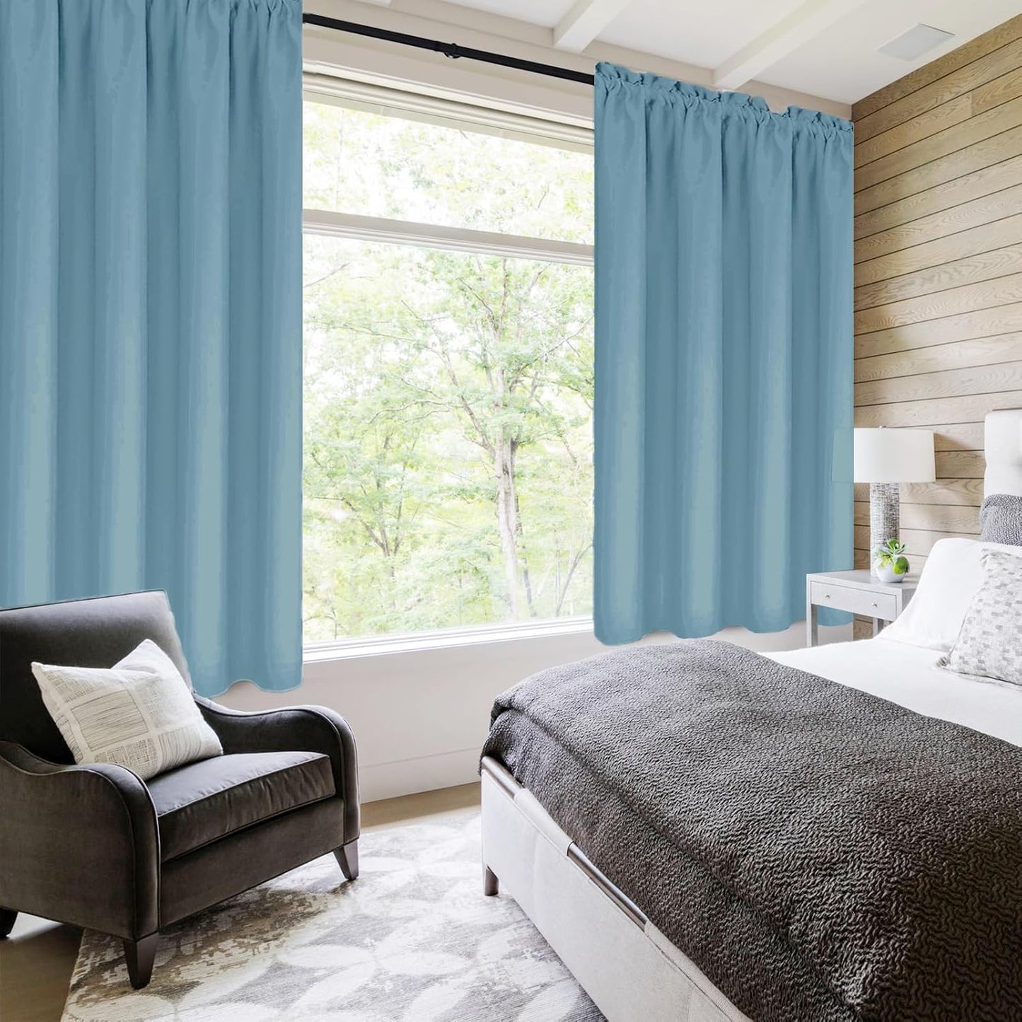 DWCN Blackout Curtains for Living Room Thermal Insulated, Energy Saving & Noise Reducing Bedroom Curtains, Stone Blue, W 42x L 63 Inch, Set of 2 Rod Pocket Curtain Panels