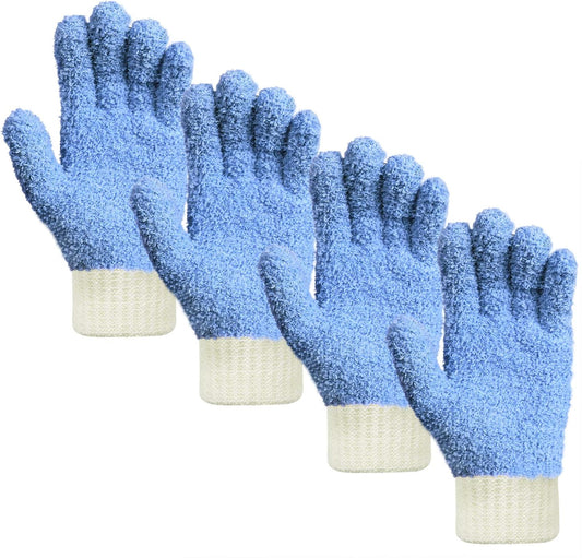 MIG4U Microfiber Dusting Gloves House Cleaning Glove for Blinds, Windows, Baseboard, Shutters, Furniture, and Car, Reusable Lint-Free Blue 2 Pairs S/M