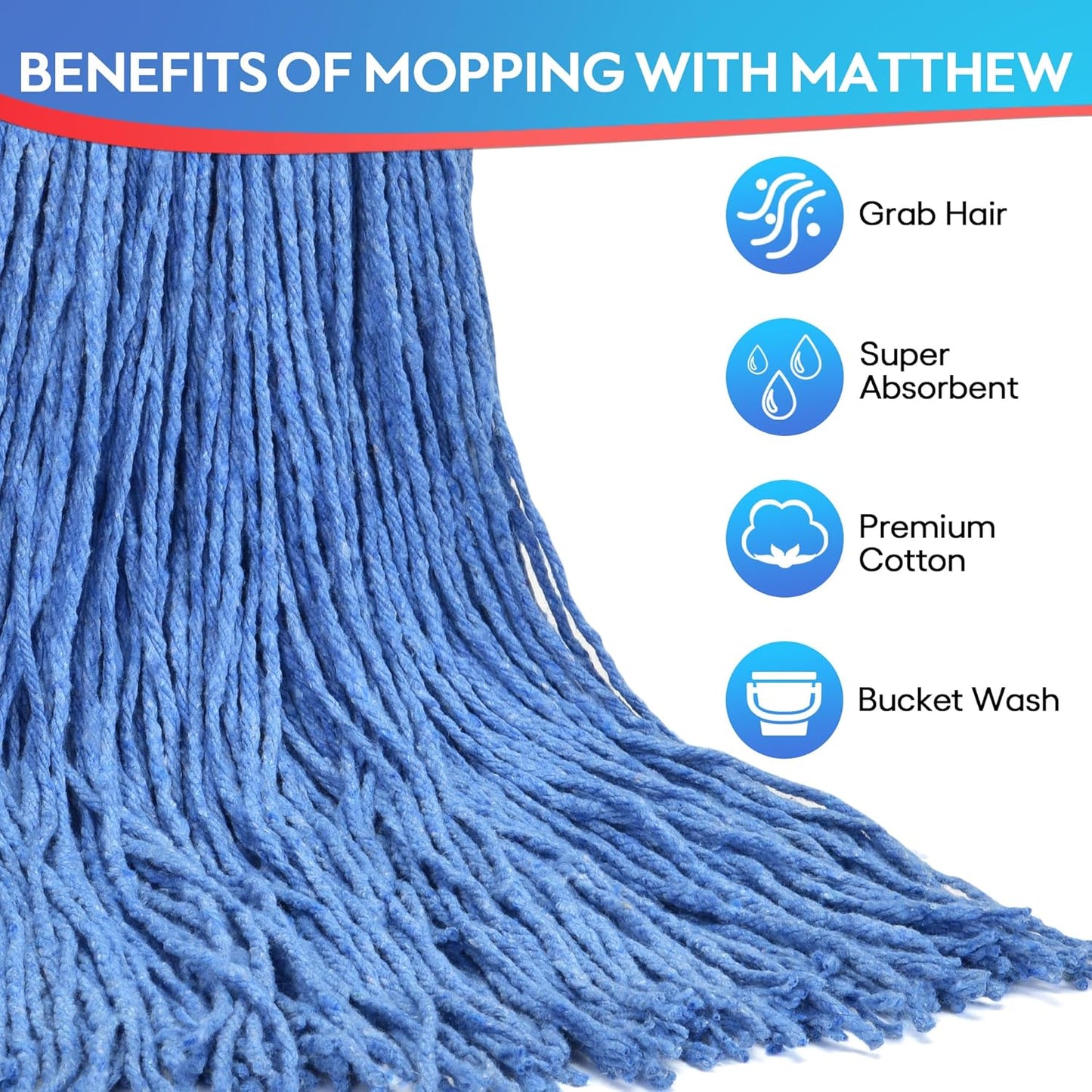 Matthew Cleaning 24oz 12Pack Cotton Mop Head Replacement,Looped-Open String Heavy Duty String Mop Refills, Universal Headband Blend,Floor Cleaning for Home, Industrial and Commercial Use(Blue)