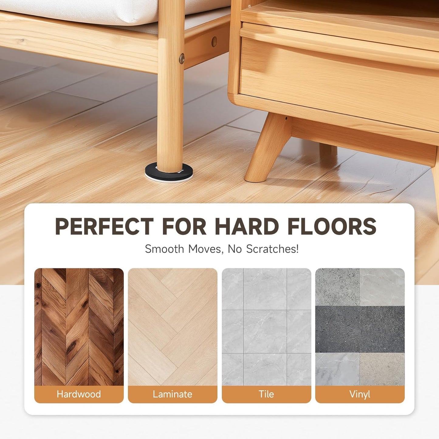 CO-Z 16pcs Felt Furniture Sliders for Hardwood Floors, 3 1/2 in Reusable Furniture Pads, Heavy Furniture Movers Sliders for Hard Surfaces, Thick Moving Pads Floor Protectors for Vinyl Tile Floors
