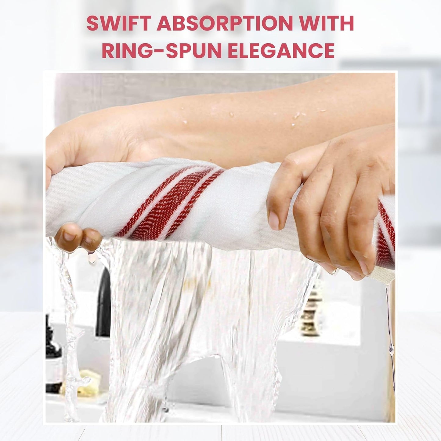 WHITEWRAP Kitchen Dish Towels for Kitchen, Highly Absorbent for Drying and Cleaning, Durable and Soft Tea Towels – 6 Pack, 100% Ring Spun Cotton 15 x 25 Inches – Red