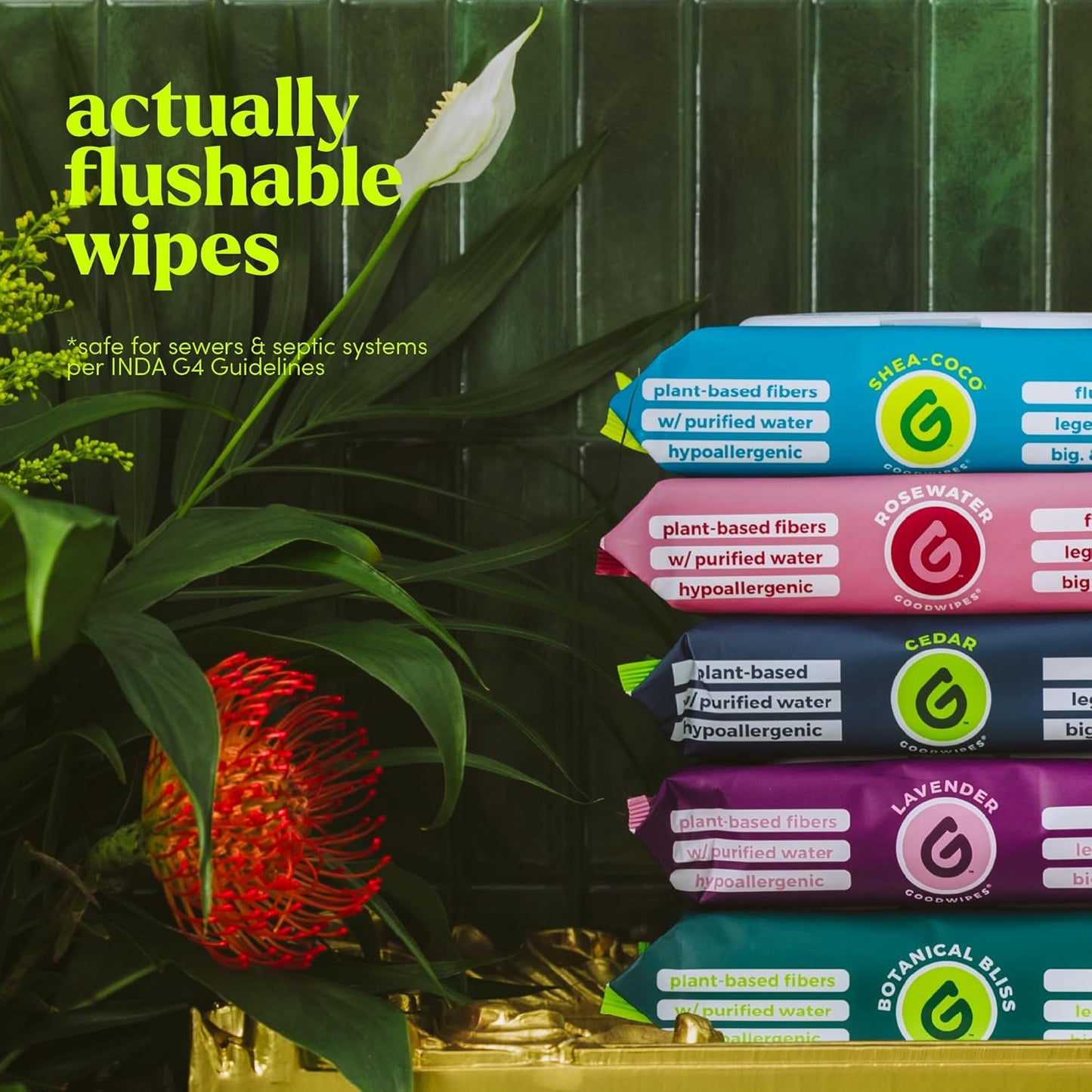 goodwipes Flushable Butt Wipes - Vitamin E & Aloe - Sewer & Septic Safe - Extra Large Adult Wet Wipes For Women & Men - Bathroom Essentials - Shea Coco, 318 Count (6 Packs + 1 Travel)