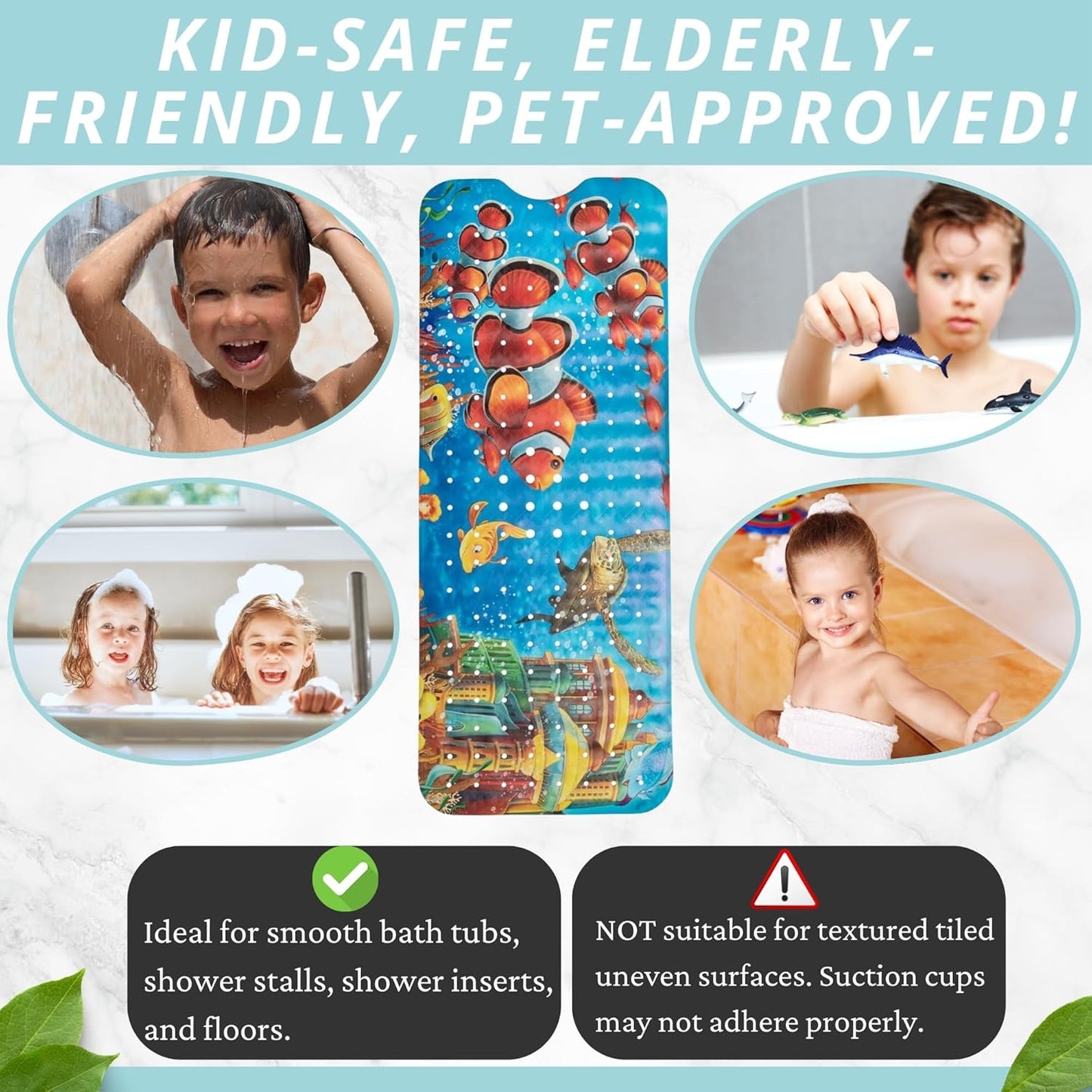 Toddler Bathtub Mat - Non Slip Kids Bath Mat - Shower Grip Mat - Bath Tub Floor Mat (Bath Clownfish)