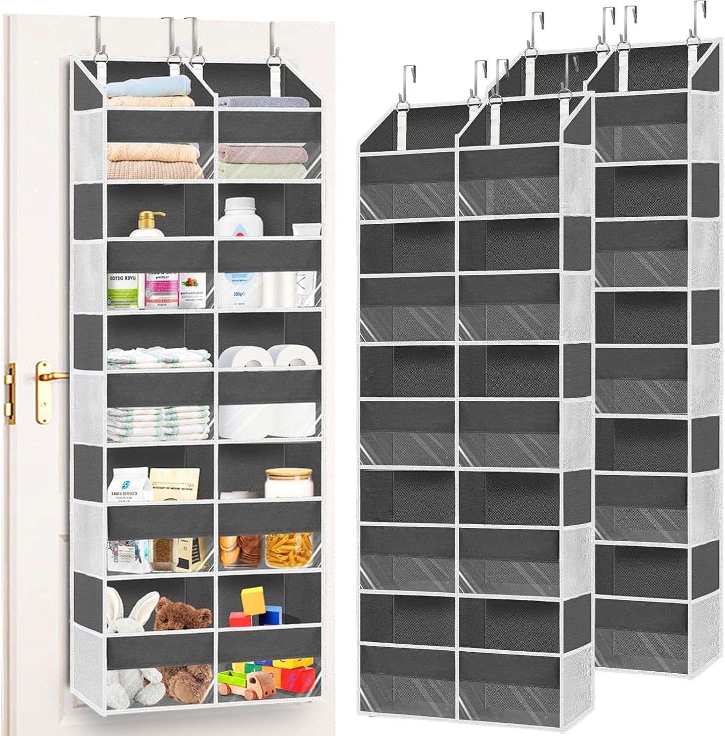 2 Pack Over the Door Organizer 5 Tiers, Extra Large Behind Door Storage of 10 Compartments, 80 lbs Weight Capacity Over Door Organizer, Door Hanging Organizer for Closet, Diaper Organizer,Room storage