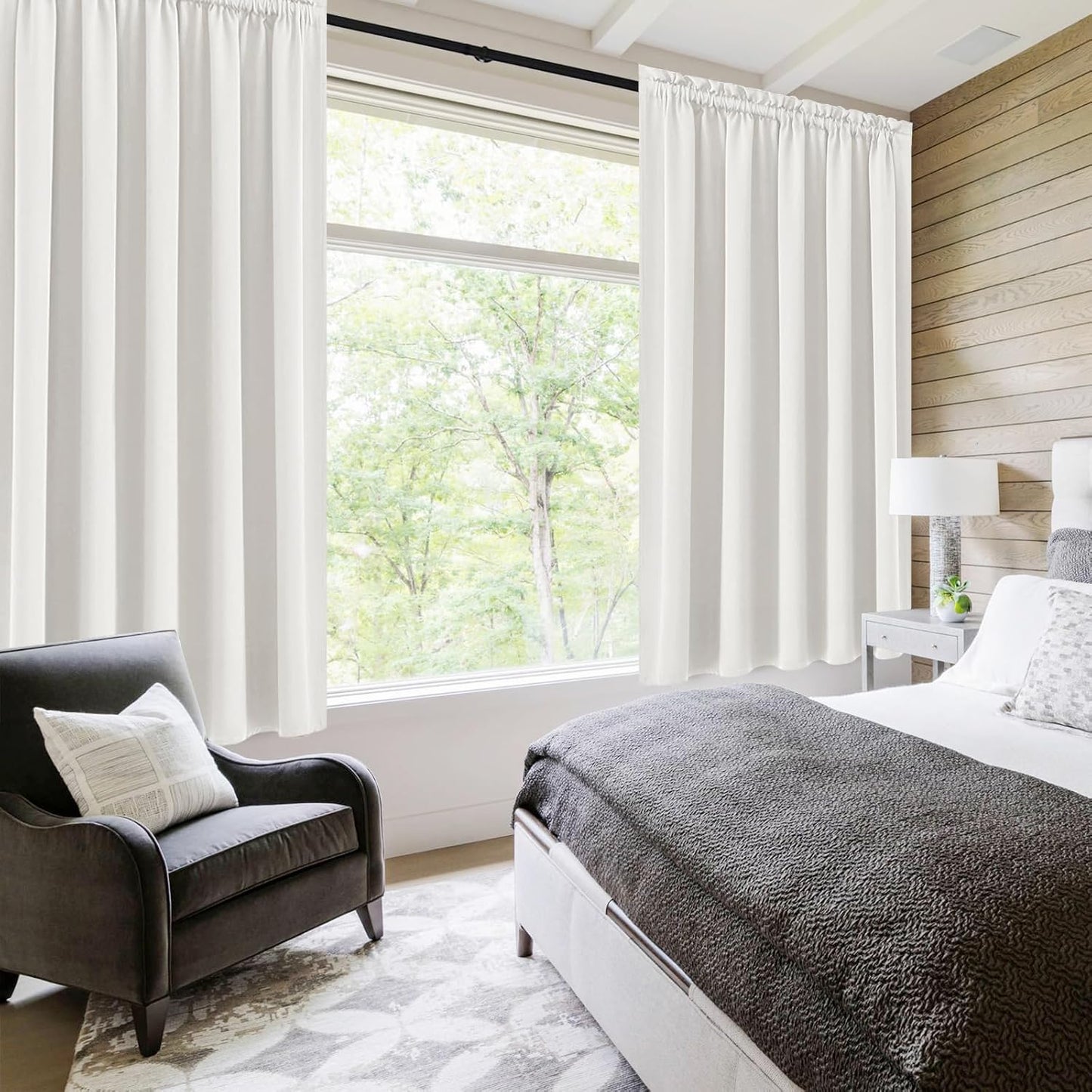 DWCN Blackout Curtains for Living Room Thermal Insulated, Energy Saving & Noise Reducing Bedroom Curtains, Ivory, W 52x L 36 Inch, Set of 2 Rod Pocket Curtain Panels