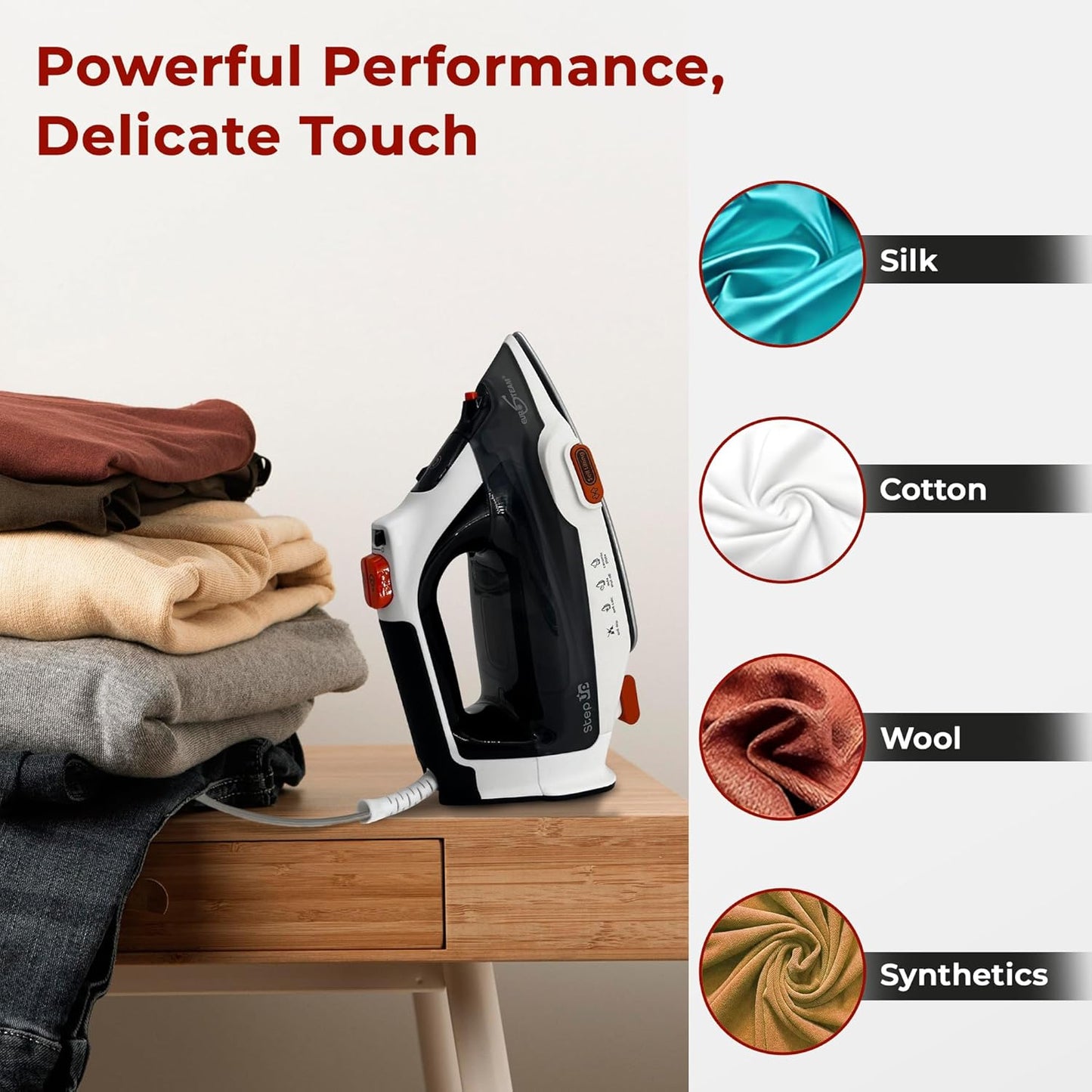 Eurosteam Step Up Iron - Self-Lifting Smart Iron with Ceramic Soleplate - Auto-Lift Safety & Smart Temp Technology for All Fabrics - Ironing Reimagined: Smart, Safe, and Effortlessly Fast