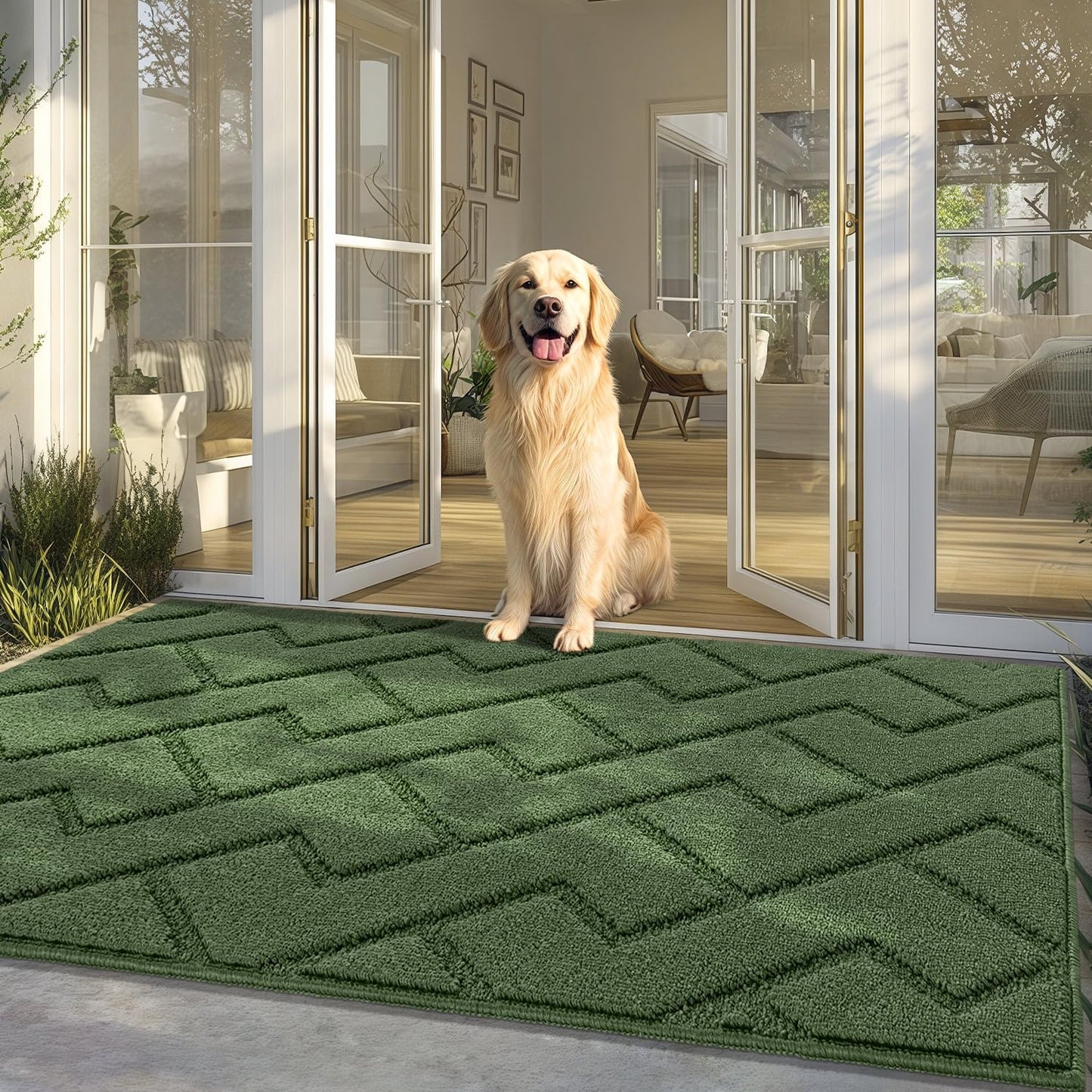hicorfe Front Door Mat Outside Entrance,36"x59" Absorbent Muddy Dirt Resist Welcome Door Mats Outdoor Indoor,Stain and Fade Resistant,Non Slip Backing Entry Mat Doormat for Entryway(Green)