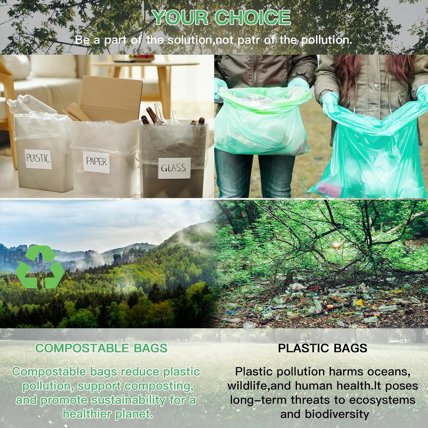 Biodegradable Trash Bags 13 Gallon Tall Kitchen - Inwaysin 75 Counts Large Unscented Compostable Recycling Garbage Bag Blue Bulk Strong Thick Wastebasket Liners for Bathroom Toilets