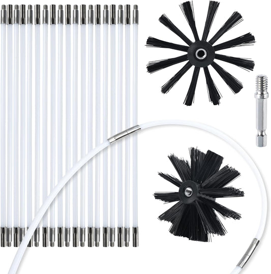 HOKLNUSE Dryer Vent Cleaner Kit Chimney Sweep Cleaning Tools Pellet Stove Cleaner Kit Air Dryer Duct Fireplace Brushes for Easy Lint Cleaning with 4" and 6" Brush Heads (Medium Duty, 25Feet)