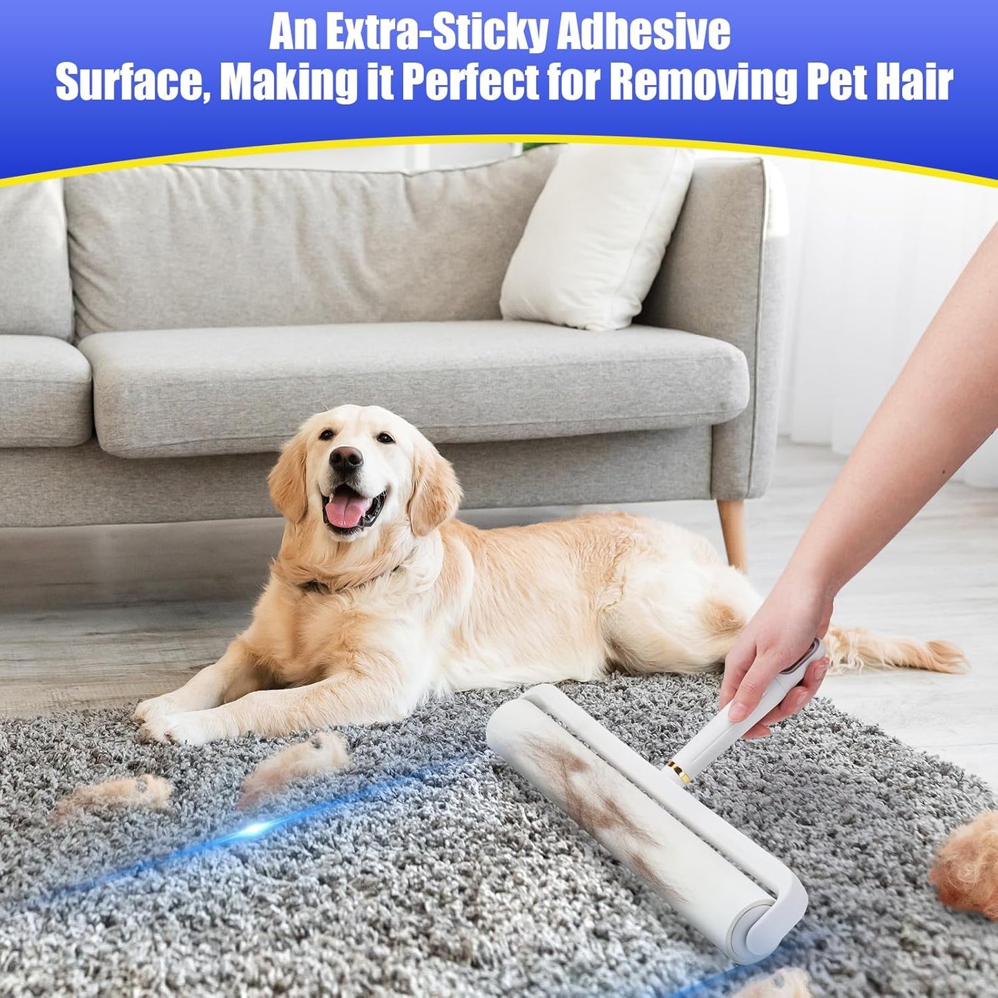 COBETE 14.17in Large Floor Lint Rollers for Pet Hair Extra Sticky, 45in Long Handle Giant Hair Picker Upper from Sticky Mop, for Cleaning Dog Cat Hair Animal Fur Removal Roller Couch Bed Sheet Carpet