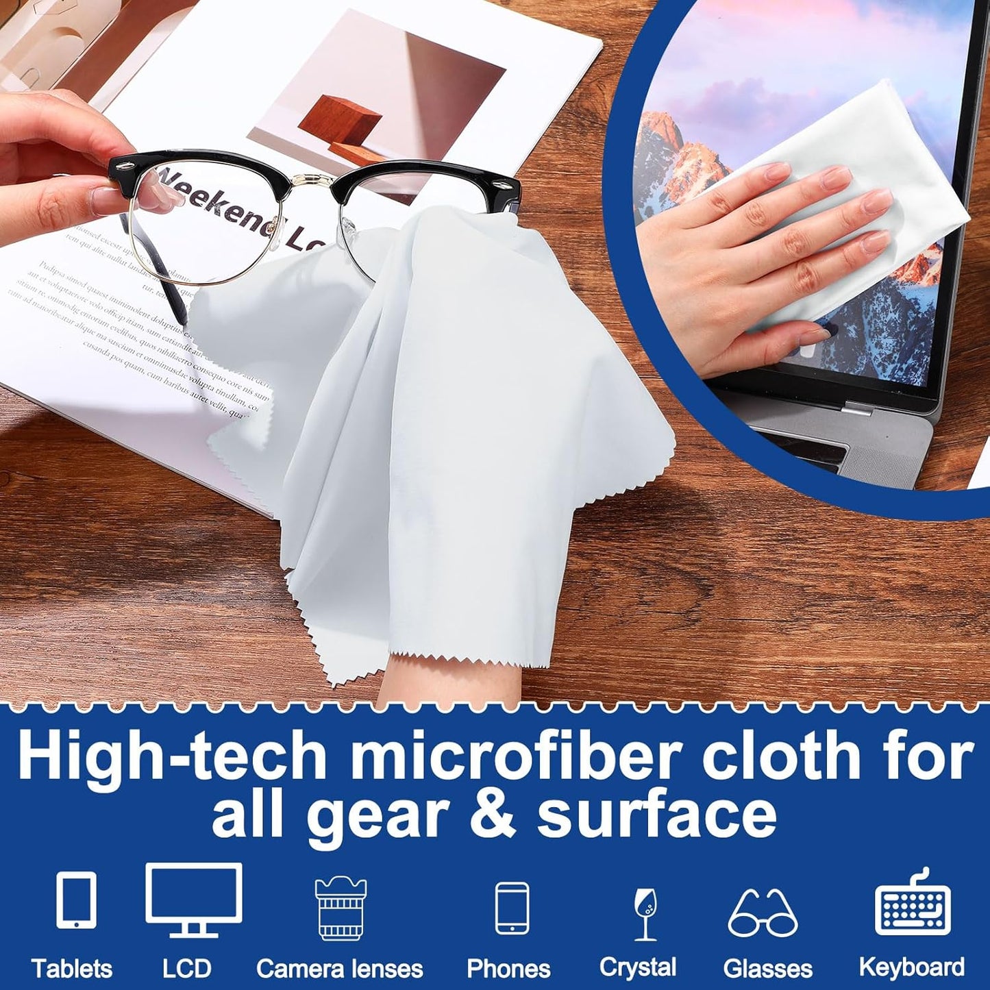 Frienda 12 Pack Large Microfiber Glass Cleaning Cloths 12 x 12 Inch Oversized Eyeglass Sunglasses Cleaning Cloths for Electronics Glasses Screens and Lenses(White)