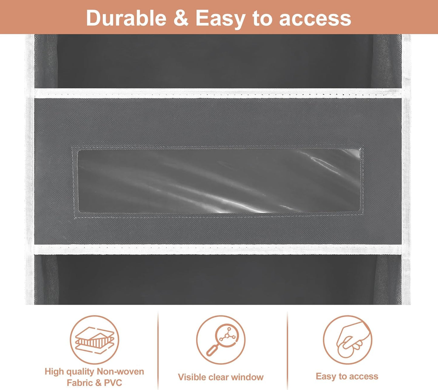 3 Packs 5-Tier Over the Door Storage Organizer with 10 Side Mesh Pockets, 48 lbs Load Capacity, 3 Hooks Design, Hanging Organizer with Clear Windows for Bathroom, Bedroom, Nursery, Kitchen-Grey